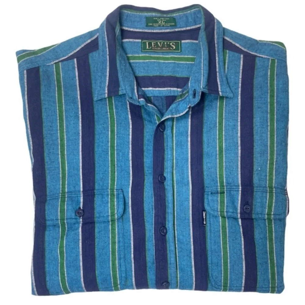Vintage 80’s 90’s Levi’s Big E Vertical Striped Flannel Shirt Retro Streetwear